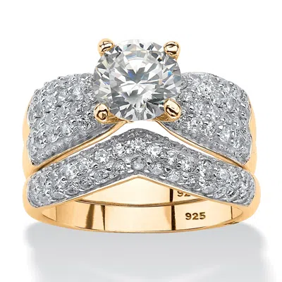 Palm Beach Jewelry 3.21 Tcw Round Cz Bridal Set In Gold-plated Sterling Silver In White
