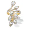 Palm Beach Jewelry 3.22 Cttw Marquise And Pear Cubic Zirconia Gold-plated Halo Leaf Bypass Ring