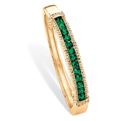 Palm Beach Jewelry 3.24 Cttw. Round Pave Simulated Emerald Goldtone Bangle Bracelet 8" In Green