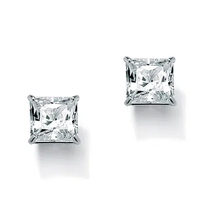 Palm Beach Jewelry 3.24 Cttw. Silvertone Princess-cut Cubic Zirconia Stud Earrings Rhodium-plated