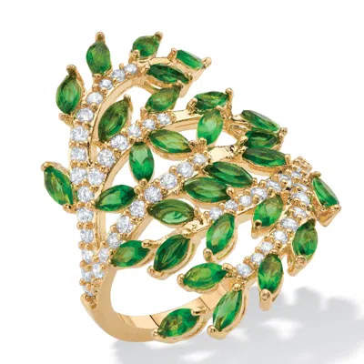 Palm Beach Jewelry 3.25 Tcw Simulated Emerald Gold-plated Ring In Yellow