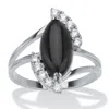 Palm Beach Jewelry .33 Tcw Cubic Zirconia And Simulated Marquise Onyx Platinum-plated Cabochon Ring