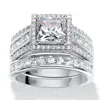 Palm Beach Jewelry 3.31 Tcw Cubic Zironica 2-piece Platinum-plated Silver Halo Bridal Ring Set In White