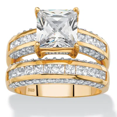 Palm Beach Jewelry 3.31 Tcw Cz 14k Gold-plated Sterling Silver 2-piece Channel-set Bridal Ring Set In White