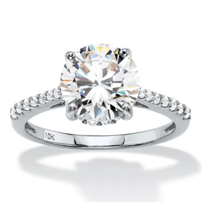 Palm Beach Jewelry 3.31 Tcw Round Cubic Zirconia Solid 10k White Gold Bridal Engagement Ring
