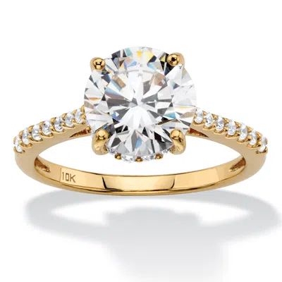 Palm Beach Jewelry 3.31 Tcw Round Cubic Zirconia Solid 10k Yellow Gold Bridal Engagement Ring In White