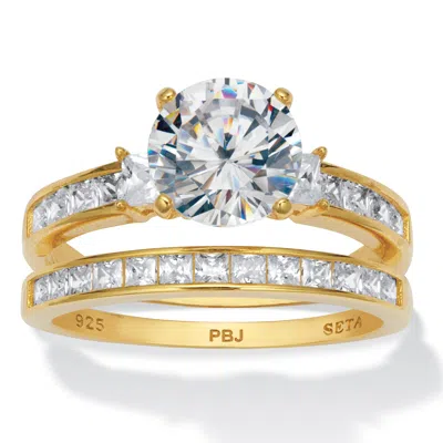 Palm Beach Jewelry 3.34 Tcw Round Cubic Zirconia 14k Gold-plated Sterling Silver Bridal Ring Set In White