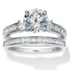 Palm Beach Jewelry 3.34 Tcw Round Cubic Zirconia Platinum-plated Sterling Silver Bridal Ring Set