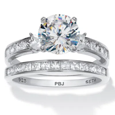 Palm Beach Jewelry 3.34 Tcw Round Cubic Zirconia Platinum-plated Sterling Silver Bridal Ring Set In White