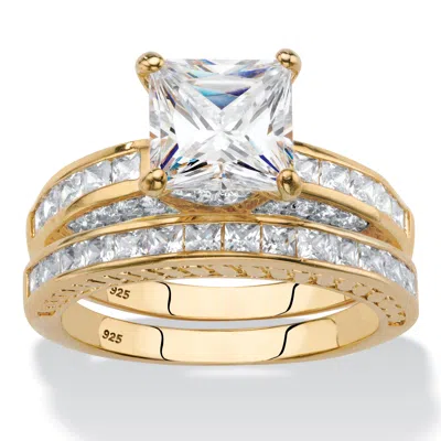 Palm Beach Jewelry 3.38 Tcw Cz 14k Gp/silver 2-piece Wedding Ring Set In Yellow
