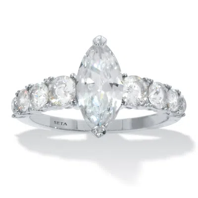 Palm Beach Jewelry 3.40 Tcw Marquise-cut Cubic Zirconia Silvertone Engagement Ring In White