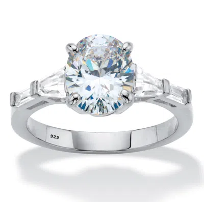 Palm Beach Jewelry 3.42 Cttw. Oval-cut Platinum-plated Silver Cubic Zirconia Engagement Ring In White