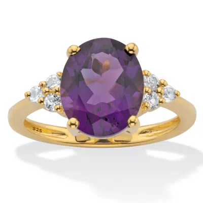 Palm Beach Jewelry 3.44 Tcw Oval Amethyts 14k Gold-plated Silver Ring In Yellow
