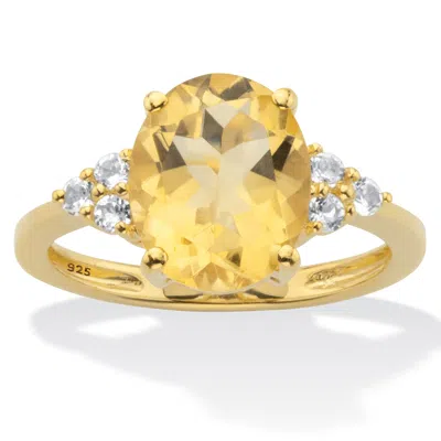 Palm Beach Jewelry 3.49 Cttw. Oval Cut Citrine And White Topaz Two Tone 14k Gold-plated Silver Ring In Yellow