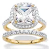 Palm Beach Jewelry 3.49 Tcw Cubic Zirconia 18k Gold-plated Silver 2-piece Halo Bridal Ring Set