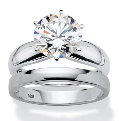 Palm Beach Jewelry 3.50 Cttw. 2-pc. Sterling Silver Round Cubic Zirconia Solitaire Wedding Ring Set In White