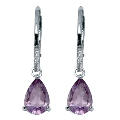 Palm Beach Jewelry 3.53 Tcw Pear Cut Genuine Amethyst And Cubic Zirconia Sterling Silver Earrings In Purple