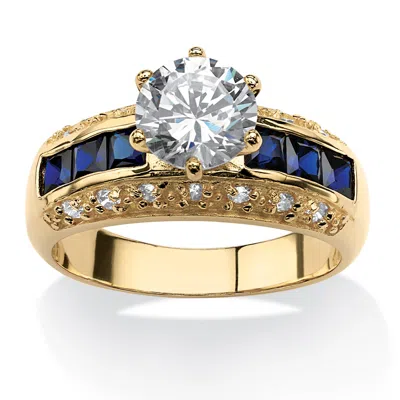 Palm Beach Jewelry 3.53 Tcw Round Cubic Zirconia And Simulated Blue Sapphire 14k Gold-plated Ring