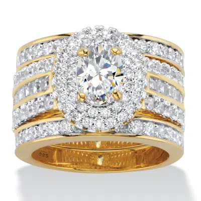 Palm Beach Jewelry 3.55 Tcw Cz 14k Gold/silver Halo Wedding Ring Set In Yellow
