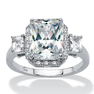 Palm Beach Jewelry 3.56 Cttw. Platinum-plated Silver Created White Sapphire 3-stone Engagement Ring