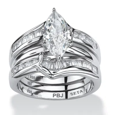 Palm Beach Jewelry 3.57 Cttw. Cubic Zirconia 2 Piece Bridal Ring Set In .925 Sterling Silver In White