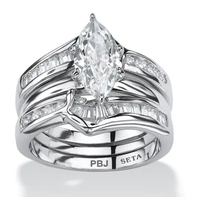 Palm Beach Jewelry 3.57 Cttw. Cubic Zirconia Platinum-plated 2 Piece Bridal Ring Set In Silver