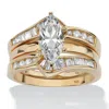 Palm Beach Jewelry 3.57 Tcw Marquise-cut Cz Gold-plated .925 Silver 2 Piece Jacket Bridal Ring Set In White