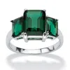Palm Beach Jewelry 3.60 Tcw Emerald-cut Simulated Green Emerald .925 Sterling Silver 3-stone Ring In Green
