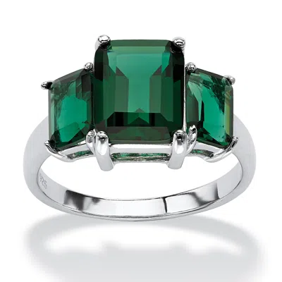 Palm Beach Jewelry 3.60 Tcw Emerald-cut Simulated Green Emerald .925 Sterling Silver 3-stone Ring