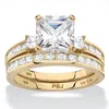 Palm Beach Jewelry 3.62 Cttw 2-piece 14k Gold Plated .925 Silver Cubic Zirconia Wedding Ring Set In White