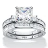 Palm Beach Jewelry 3.62 Cttw 2-piece Platinum Plated .925 Silver Cubic Zirconia Wedding Ring Set In White
