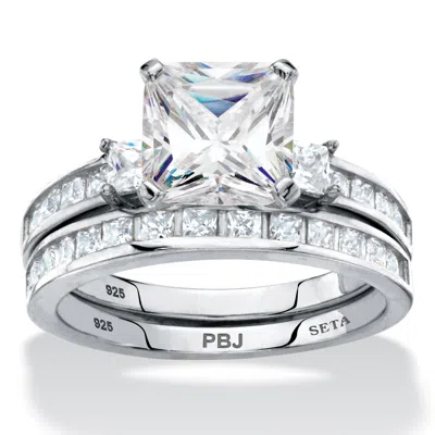 Palm Beach Jewelry 3.62 Cttw 2-piece Platinum Plated .925 Silver Cubic Zirconia Wedding Ring Set In White