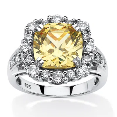 Palm Beach Jewelry 3.63 Tcw Cushion-cut Cz Halo Ring Platinum-plated Sterling Silver In Yellow