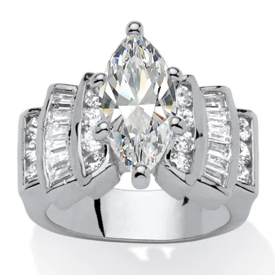 Palm Beach Jewelry 3.63 Tcw Marquise-cut Cubic Zirconia Silvertone Step Top Engagement Ring In White