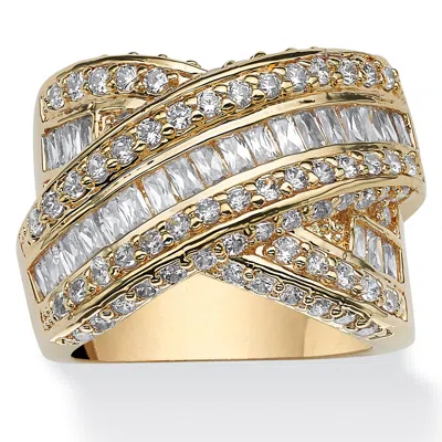 Palm Beach Jewelry 3.64 Tcw Baguette Cut Cubic Zirconia Yellow Gold-plated Crossover Ring In White