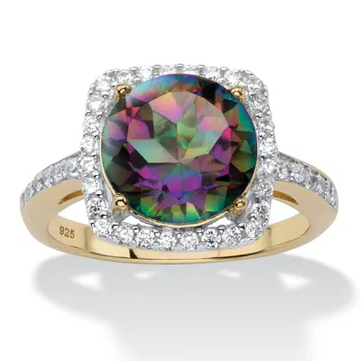 Palm Beach Jewelry 3.66 Tcw Genuine Mystic Fire Quartz And Cz 14k Gold-plated Silver Halo Ring In Multi