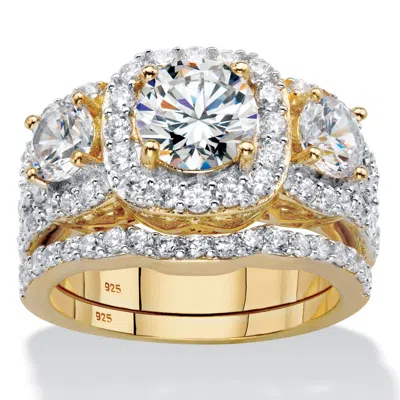Palm Beach Jewelry 3.74 Tcw Cz 14k Gold-plated Bridal Ring Set In Yellow