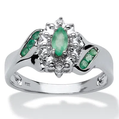 Palm Beach Jewelry .38 Tcw Genuine Emerald And Diamond Accent Ring Platinum-plated Sterling Silver In Green