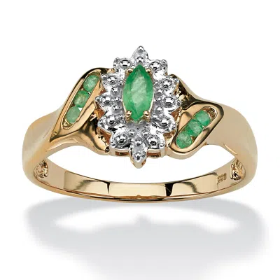 Palm Beach Jewelry .38 Tcw Genuine Emerald Diamond Accent 18k Gold-plated Sterling Silver Ring In Green