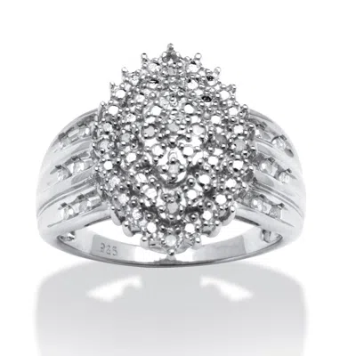 Palm Beach Jewelry 3/8 Tcw Round Diamond Cluster Ring In Platinum-plated Sterling Silver In White