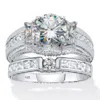 Palm Beach Jewelry 3.80 Cttw. Round Cut Cz Platinum Over Silver 2 Piece Bridal Ring Set