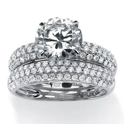 Palm Beach Jewelry 3.80 Tcw Pave Cubic Zirconia Bridal Ring Set In Solid 10k White Gold