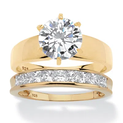 Palm Beach Jewelry 3.81 Cttw. 2-pc. 14k Gold-plated Silver Cubic Zirconia Wedding Ring Set In White