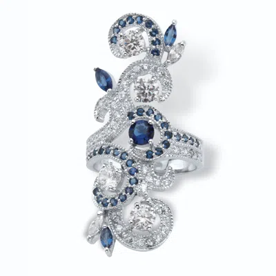 Palm Beach Jewelry 3.81 Cttw. Simulated Blue Sapphire And Cubic Zirconia .925 Silver Vine Ring In White
