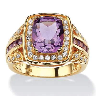 Palm Beach Jewelry 3.86 Tcw Genuine Purple Amethyst And Cz 14k Gold-plated Silver Halo Ring