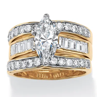 Palm Beach Jewelry 3.86 Tcw Marquise-cut Cubic Zirconia 3-piece Bridal Set Gold-plated In White