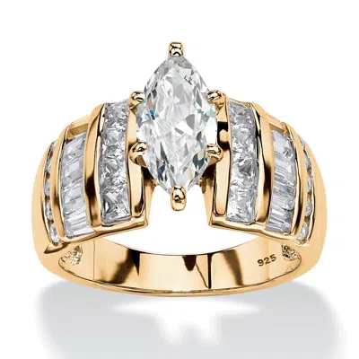 Palm Beach Jewelry 3.87 Tcw Marquise-cut Cubic Zirconia Ring In 14k Gold-plated Sterling Silver In White
