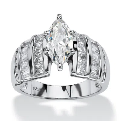 Palm Beach Jewelry 3.87 Tcw Marquise-cut Cubic Zirconia Ring In Platinum-plated Sterling Silver In White
