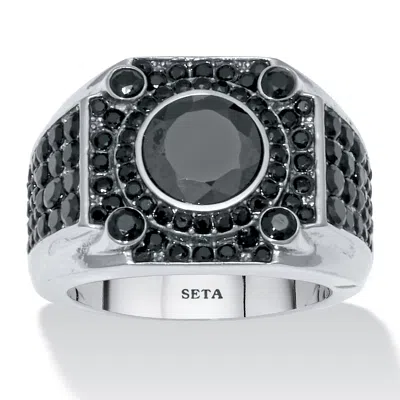 Palm Beach Jewelry 3.87 Tcw Men's Round Black Cubic Zirconia Stainless Steel Ring
