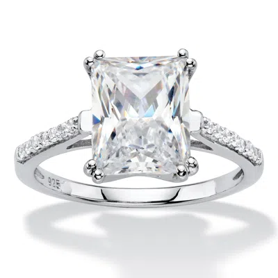 Palm Beach Jewelry 3.93 Tcw Emerald-cut Cz Platinum-plated Sterling Silver Bridal Engagement Ring In White